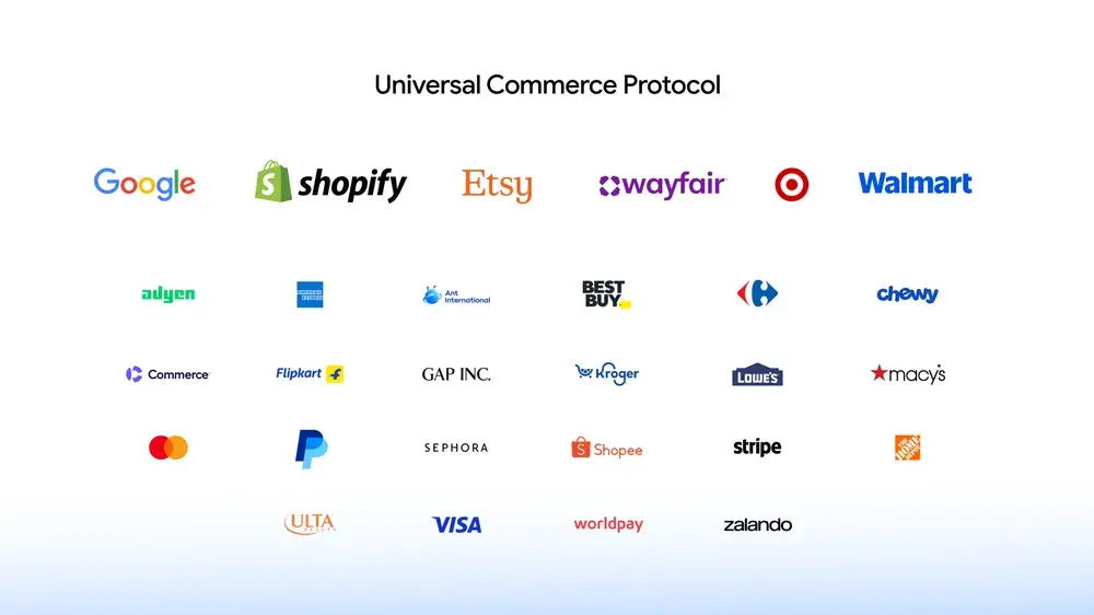 UCP partner logos including Google, Shopify, Walmart, Target, Etsy, Wayfair